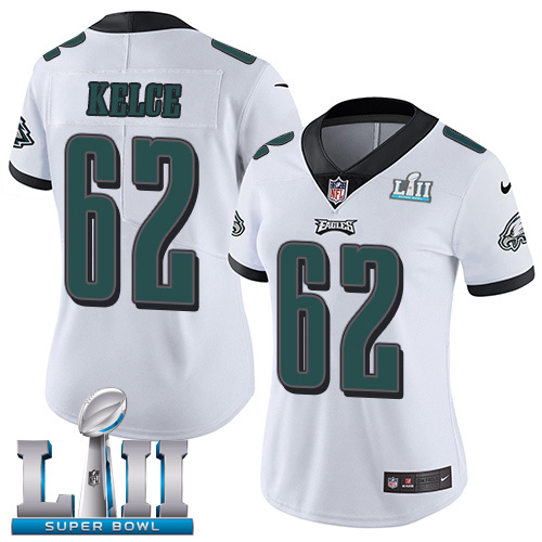 Nike Eagles #62 Jason Kelce White Super Bowl LII Women's Stitched NFL Vapor Untouchable Limited Jersey - Click Image to Close